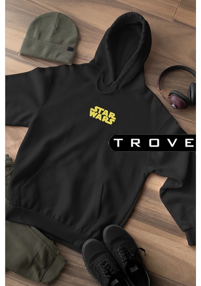 Startmore Unısex Kadın Erkek Star Wars Yıldız Savaşları Siyah Kapüşonlu Hoodie %100 Pamuk Tasarım Sweatshirt Siyah
