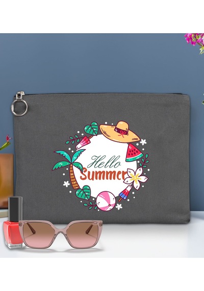 Bk Gift Yaz Temalı-4 Astarlı Antrasit Portföy Çanta 30x21cm, Baskılı El Çantası, Organizer Çanta Çok Renkli
