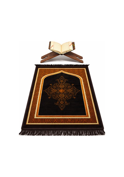 Mihrap Desenli Kadife Seccade K0225 Kahverengi