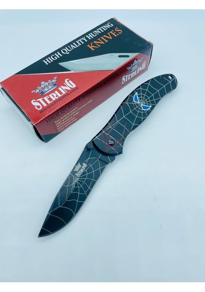 Sterling Siyah Örümcek Desenli Kamp Çakı // 300.t0022 - 20 CM Siyah