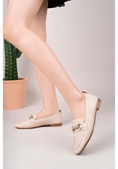 Aymood Kadın Loafer Makosen Casual Tokalı Günlük Ayakkabı Şık Ve Rahat D Nude Cilt Bej