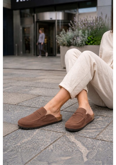 DMR Elegance Luvra Bağcıksız Hakiki Süet Deri Kadın Günlük Mantar Taban Loafer Klasik Ayakkabı Hdmt - Kahve Kahverengi