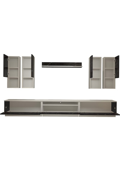 Decoraktiv Trendstyle 8das Mdf Tv Ünitesi Tv Sehpası Beyaz - Siyah Mermer