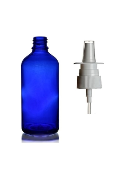 50ml Mavi Cam Şişe, Burun Spreyi, 12 Adet Nazal Spreyli, Ecza Şişesi, İlaç Şişesi