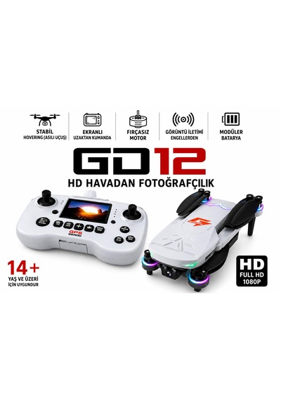 Gd12 Drone Ekranlı Kumanda Sabit Uçuş Fırçasız Motor Tek Tuş İniş Kalkış Başsız Mod 360 Derece Engel Algılama Wifi Cam