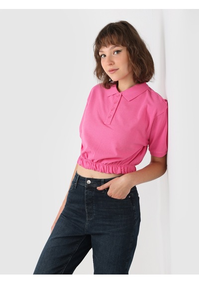Colin's Normal Kesim Polo Yaka Crop Pembe Kadın Kısa Kol Tişört CL1064048_Q1.V1_PFS