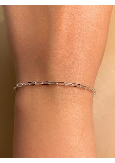 925 Ayar Gümüş Unisex Ince Minimal Ataç Zincir Erkek Bileklik Gümüş