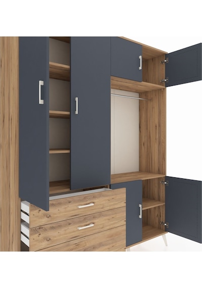 Hyperion Gardrop 7 Raflı 3 Çekmeceli Tek Askılı 176x44x221 Çam-antrasit/çam Antrasit/çam Hyperion Gardrop 7 Raflı 3 Çekmeceli Tek Askılı 176x44x221 Çam-antrasit/çam Antrasit/çam