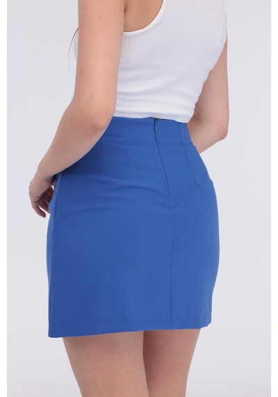 Selectmoda Kadın Gizli Fermuarlı Çok Renkli Mini Etek Mavi