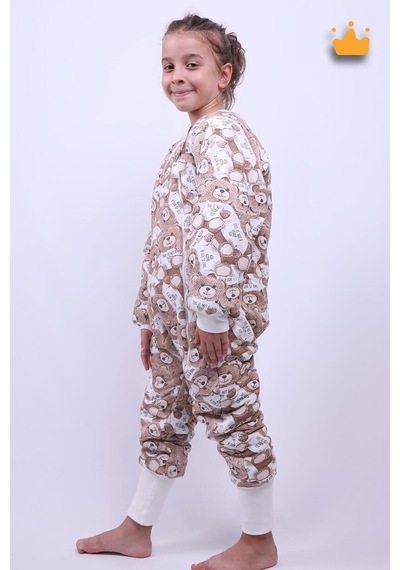 Babyhola 2.5 Tog Yorgan Gerektirmeyen Kalın Elyaf Dolgulu Çocuk Uyku Tulumu Pamuk Astarlı Unisex 6020 Kahverengi