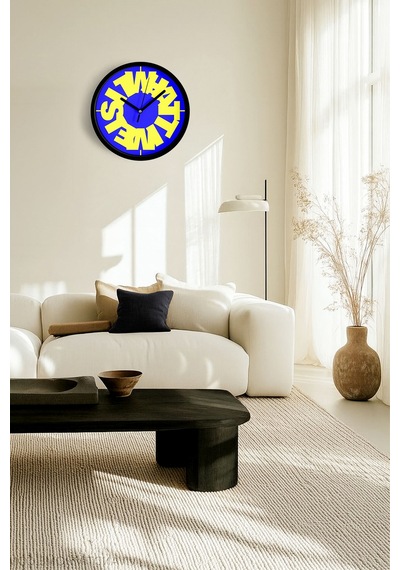 Modern Yazılı Tasarım - What Time Is It Duvar Saati - 25cm - Önü Camlı Siyah Kasa-jh0040 Siyah