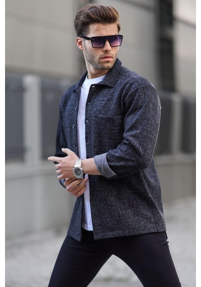 Madmext Siyah Desenli Regular Fit Erkek Gömlek 6717 Siyah