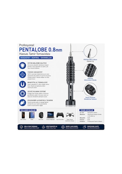 Rl-730 Profesyonel Pentalobe 0.8mm Hassas Cep Telefonu Tamir Tornavidası Manyetik S2 Çelik Uçlu