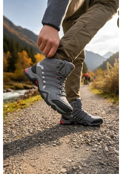 Enoch Erkek Gri Su Geçirmez Outdoor Trekking Ve Doğa Yürüyüş Botu Füme