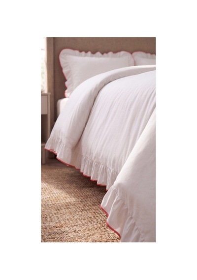 %100 Pamuk Overloklu Fırfırlı Çift Kişilik Nevresim Takımı Lastikli Çarşaflı 200x220 Cm Kırmızı - 904804703 Kırmızı