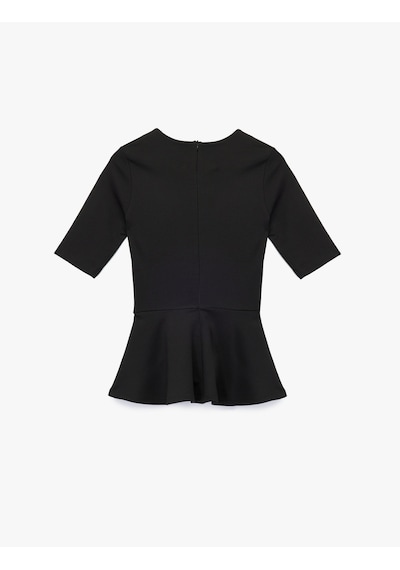 Koton Slim Fit Kısa Kollu Bisiklet Yaka Peplum Bluz Siyah 6wak70029uk Siyah
