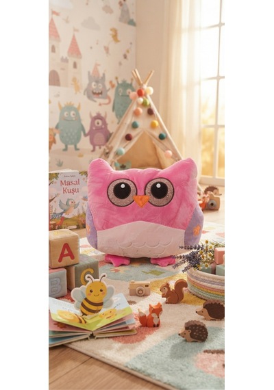 Peluş Baykuş Yastık 40 Cm Pembe