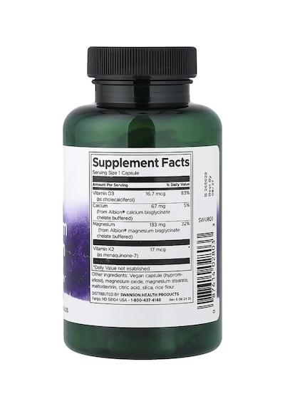 Swanson Vitamins, Albion , Magnesium & Calcium With Vitamins D3 & K2, 90 Capsules