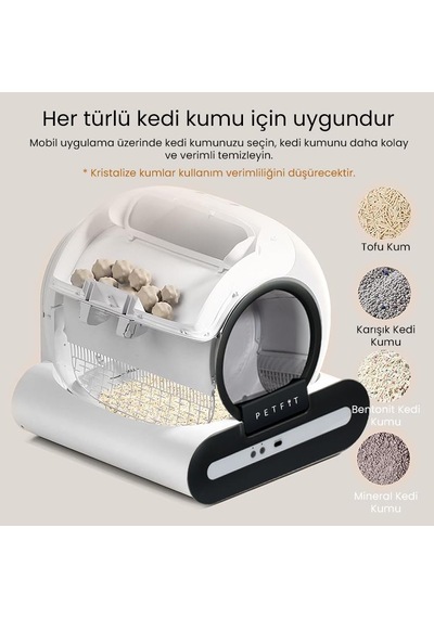 Petfit Ti+ 65l Wi-fi Akıllı Otomatik Kedi Tuvaleti Kum Kabı Siyah Ultra Sessiz+app Kontrol+akıllı Sensör+uv Filtre