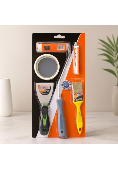5 Parça Boyacı Seti Spatula, Kestirme Fırça, Yedek Rulo, Bant, 10 Cm Fırça