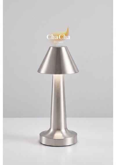Chacha Home Pera Metal Led Masa Lambası 22x10 Cm - Lüks Dekoratif Abajur Ve Gece Lambası Gümüş