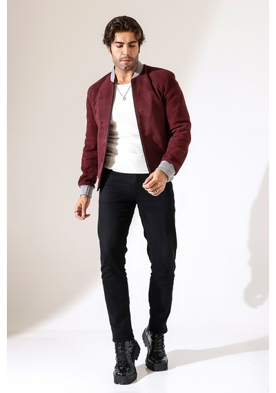 M M Marki Marki Erkek Hakiki Süet Deri Ceket, Bordo, Pilot Model, 67 Cm, Fermuarlı