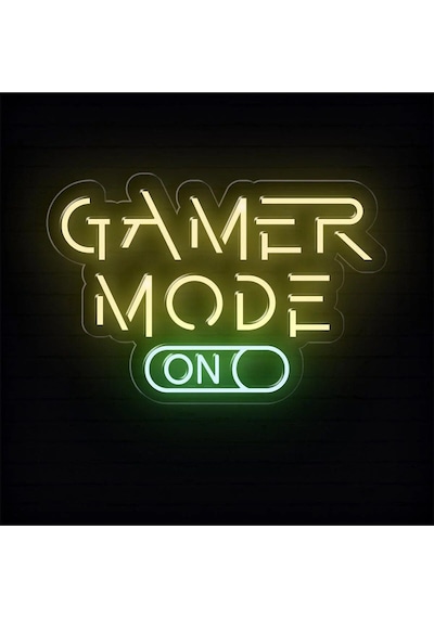 Gamer Mode On Yazılı Ve Şekilli Neon Tabela Sarı