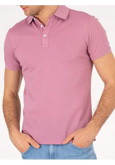 Gül Kurusu Polo Yaka Slim Fit Basic Merserize T-shirt Pembe