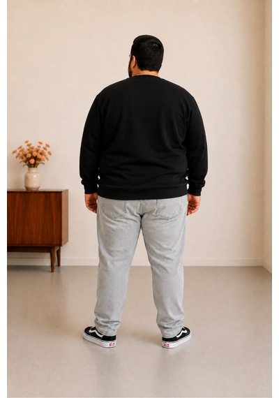 Sngl Tekstil Erkek Büyük Beden Oversize 3 İplik Uzun Kollu Sweatshirt 3xl-4xl-5xl-6xl-7xl-8xl-9xl Siyah