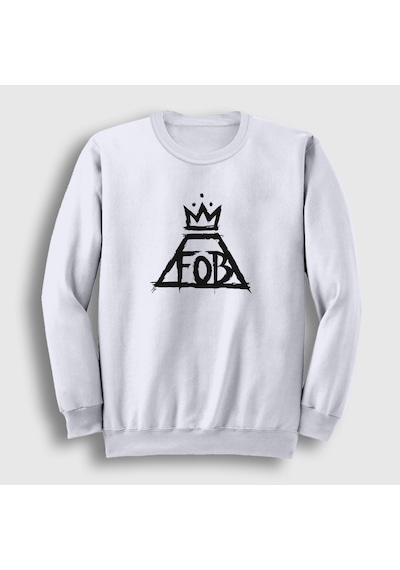 Presmono Unisex Logo Fall Out Boy Sweatshirt Beyaz