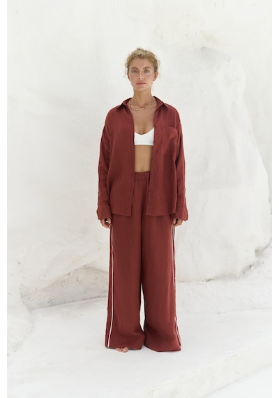 Mai Collection Mai Studios Co. Orchidea Oversize Kiremit Keten Gömlek Takım Kiremit