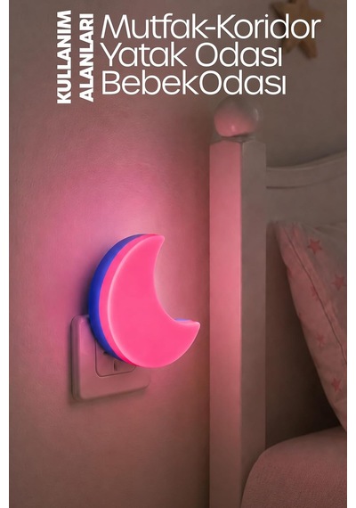 Yarım Ay Gece Lambası On/off Tuşlu Koridor Hol Işığı Uyuma Işığı Pembe K6975 Diğer