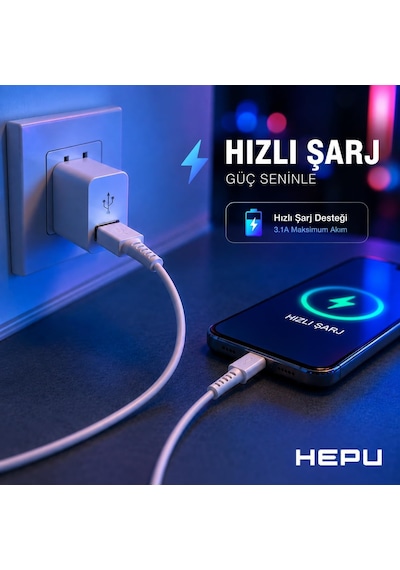 Hp-nyk003 Nova Series Usb-a To Micro Usb 3.1a Hızlı Şarj Ve Veri Transfer Kablosu 1 Metre Micro Usb Destekli Android Cihazlar Powerbank Ve Hoparlörler İle Uyumlu Beyaz