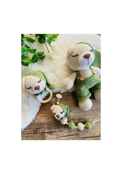 Adenya Sepeti Amigurumi Örgü Masal Ayıcık Üçlü Set-yeşil