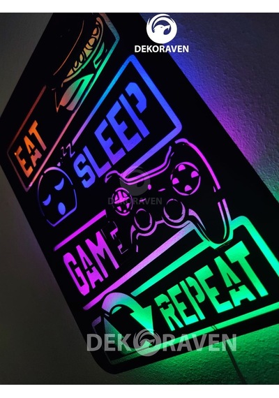 Gamer Led Işıklı Tablo Eat-Sleep-Game-Repeat Gamer Led Işıklı Tablo Eat-Sleep-Game-Repeat