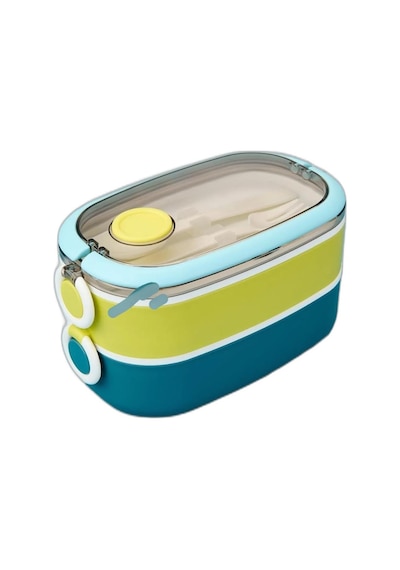 Bento 1300ml Lunchbox 2 Katlı 3 Bölmeli Paslanmaz Çelik Sefer Tası Yemek Kutusu Mavi-fıstık Yeşili Çok Renkli