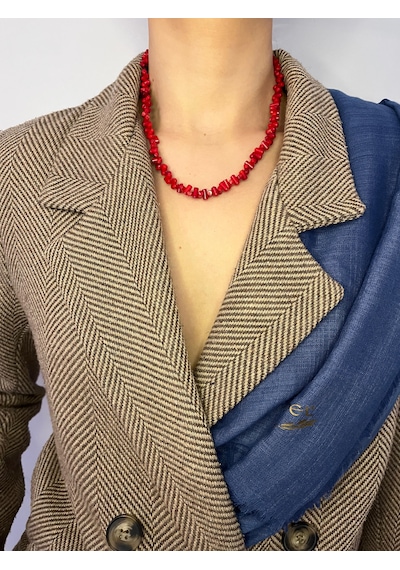 Choker Model Doğal Dal Kırmızı Mercan Kolye Kırmızı