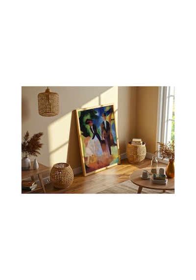 Modern Sanat Macke Mavi Göl Kıyısında İnsanlar Çerçevesiz Poster 21x30 Cm A4 Tablo Modern Sanat