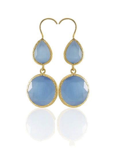 Kadir Jewellery 22 Ayar Altın Kaplama Kadın Taşlı Küpe -el İşçiliği Ve Hipoalerjenik Küpe Buz Mavisi 30178831