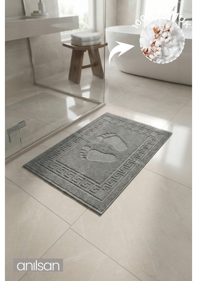 Antrasit Greek Ayak Havlusu - 50x70 Cm, 245 Gr, %100 Pamuk, Spa Ve Otel Banyo Paspası, Günlük Kullanıma Uygun Antrasit