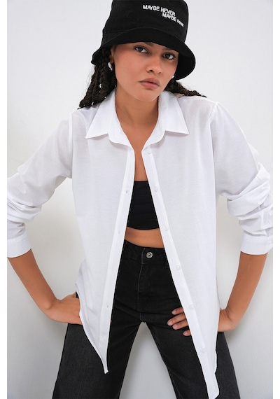 Bigdart Kadın Oversize Basic Gömlek 20349 - Beyaz