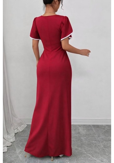 Alyn Wear Kadın Kısa Kollu Kare Yakalı Önden Çapraz Kesim Detaylı Krep Elbise Kırmızı