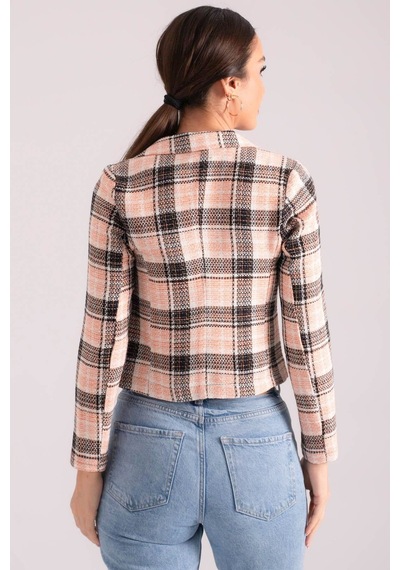 Armonika Kadın Açık Turuncu Kruvaze Yaka Tüvit Crop Ceket Arm-24k001014
