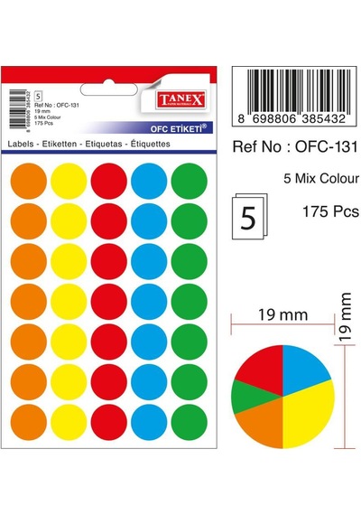 Tanex Ofc-131 Mıx Color Ofis Etiketi 19MM 175 Adet