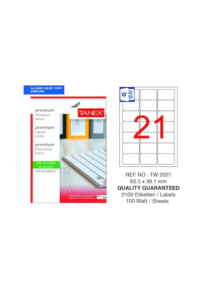 Tanex Tw-2021 63,5x38,1mm 100 Lü Lazer Etiketi