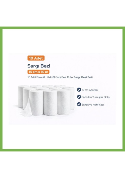 Bezos Sargı Bezi 15 Cm X 10 M 10 Adet Pamuklu Hidrofil Gazlı Bez Rulo Sargı Bezi Umt