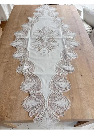 Salon Takımı Çeyizlik Krem Runner Set 5 Parça Keten Ranır Masa Konsol Sehpa Örtüsü Lavinya Diğer