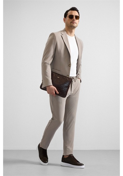 Süvari Sütlü Kahve Slim Mono Yaka Düz Torba Cep 6 Drop Takım Elbise Tk1006900381-kh1 Sütlü Kahverengi