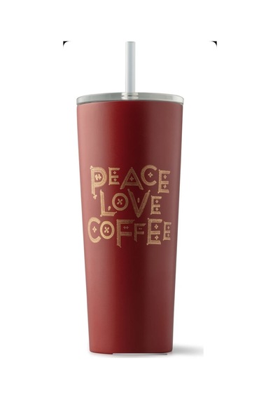 Starbucks Kırmızı Renkli "Peace-Love-Coffee" Tasarımlı Termos