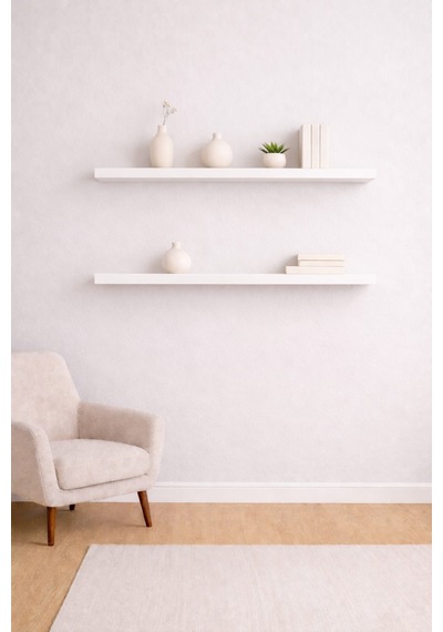 Yankı-byeg 90 Cm 2li Mat Beyaz Mdf Uçan Duvar Rafı Gizli Bağlantı Kitaplık Beyaz